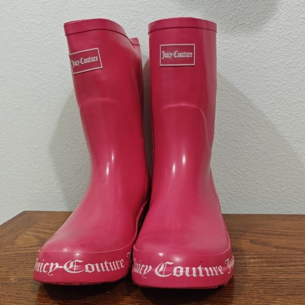 Y2K Juicy Couture Rain Boots 9 Hot Pink Barbie Barbiecore Solid Rubber - Picture 2 of 11